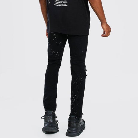 BOOHOO /BANDANA damege  denim pants "BLACK"