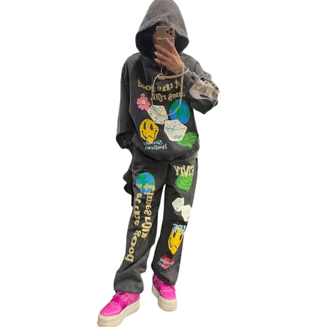 FNTY/Smile logo Sweatpants  "WASHED BLACK"
