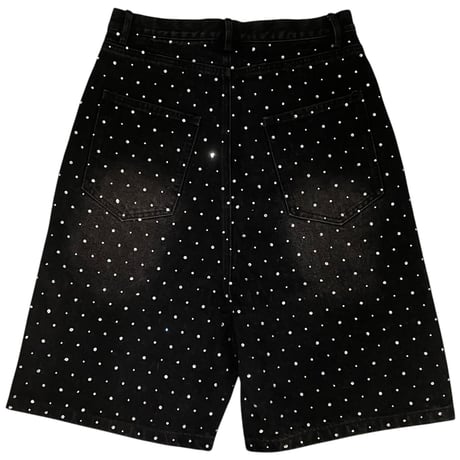 Mismatch NYC/BLACK Rhinestone Denim  Shorts