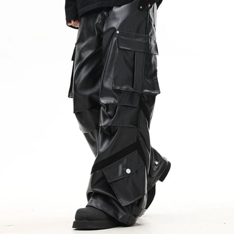Mismatch NYC/Leather pocket wide pants  (SET UP)