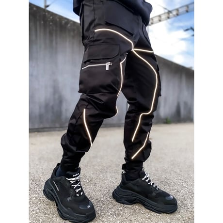 GUAPI/ Obsidian Black reflective cargo pants