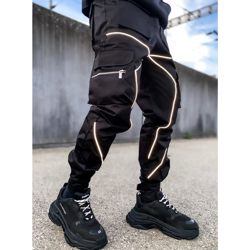 GUAPI/ Obsidian Black reflective cargo pants |