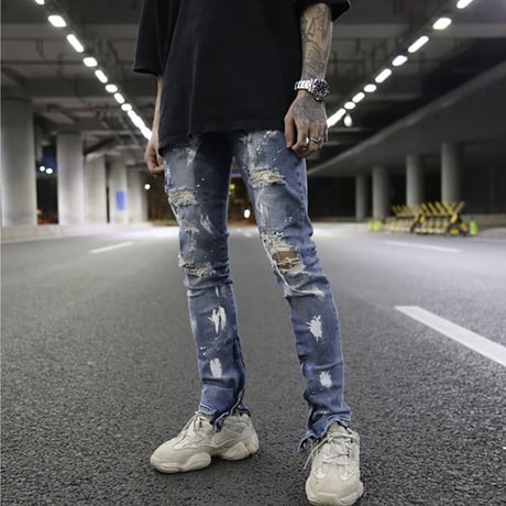 Crysp Denim/Paint damege  ZIP UP Denim