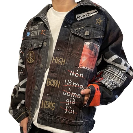 BLACK BLOND/CUSTOM Denim Jacket(Washed Black）