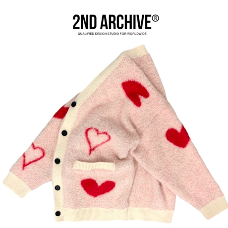 2nd archive/ Mohair Heart Knit Cardigan  "Cream"