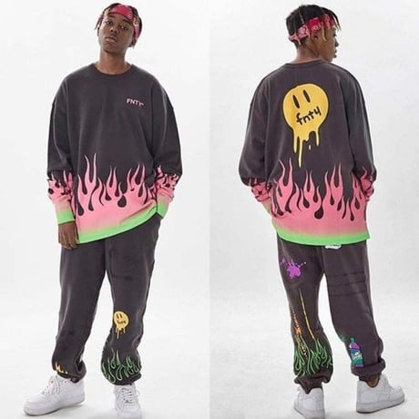 FNTY/Flying FLAME Crewneck FADED BLACK