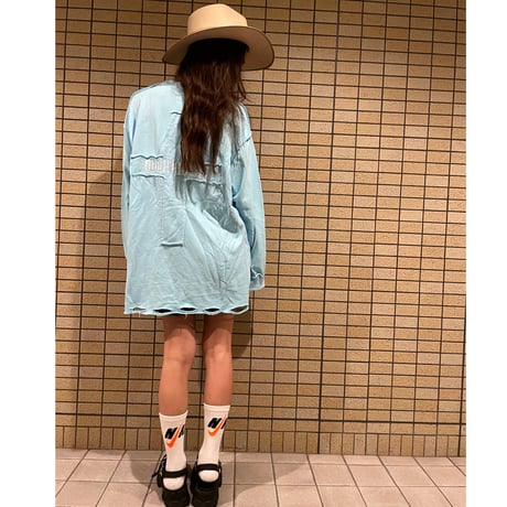 Mismatch NYC/Cross damage crewneck    BLUE