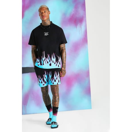BOOHOO × Migos /Flame oversize Tshirts BLACK