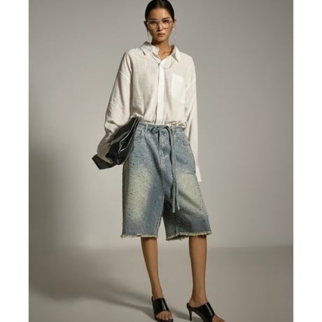 SUBLIMATION/ Rhinestone  denim shorts