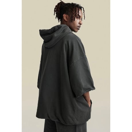 Mismatch NYC/Washed Half Hoodie  "GRAY"