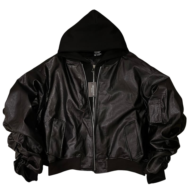 Mismatch NYC/Oversized Hooded Lether Jacket | B