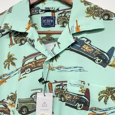 RE NEW/Vintage Car summer shirts  "turquoise"