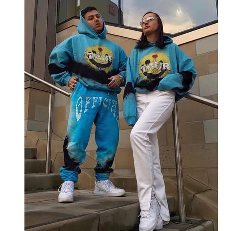 BOOHOO /Drip face tie die hoodie BLUE