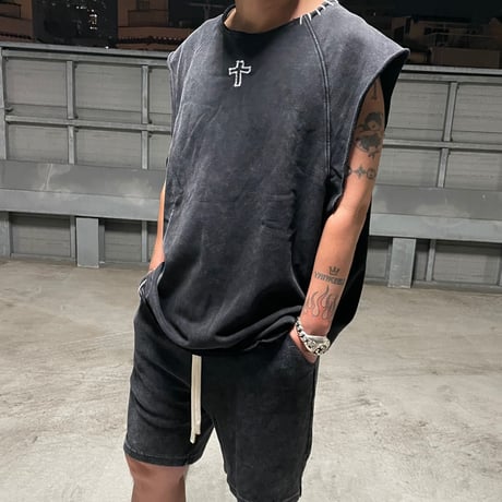 Mismatch NYC/Oversize CutOff Crewneck "Wash Black"
