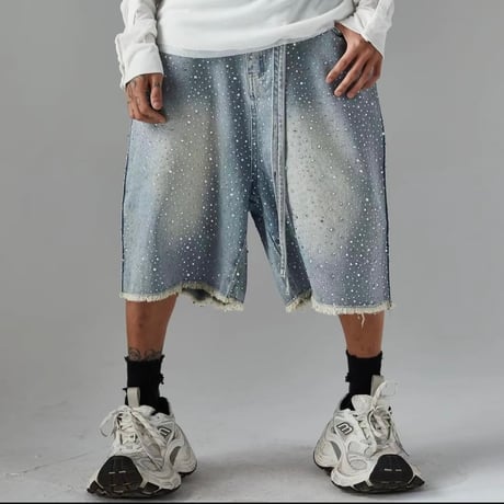 SUBLIMATION/ Rhinestone  denim shorts