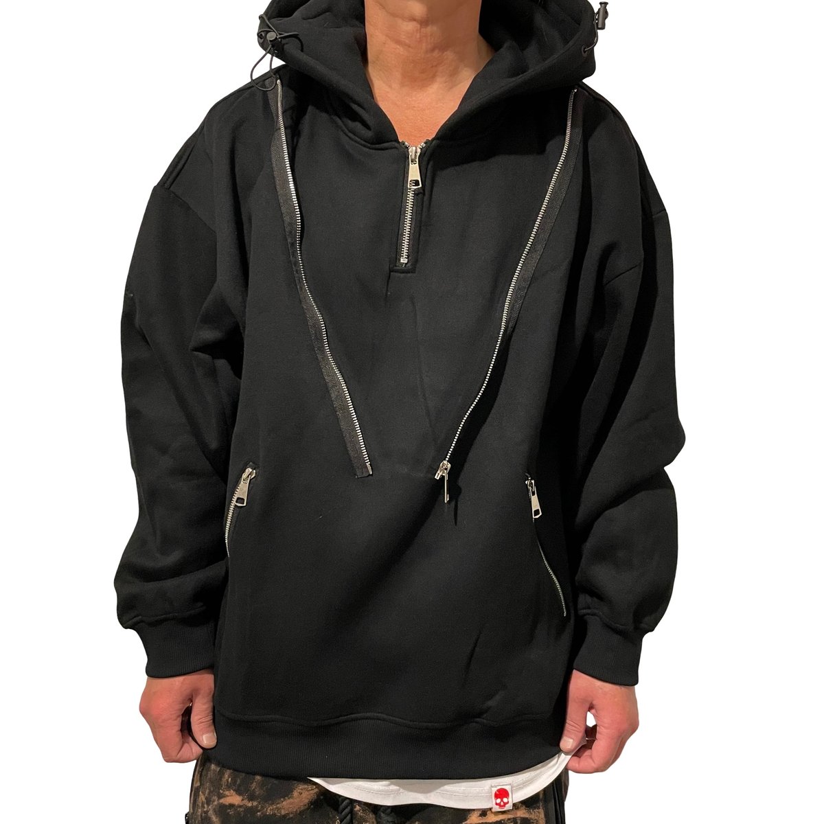 michi♡ Mismatch NYC/Ninja Zip Hoodie BLACK | BINGOSTAR