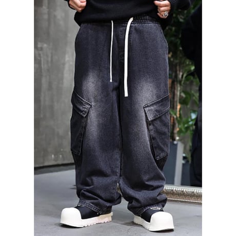 By The R/ Snap Wide Cargo Denim  BLACK