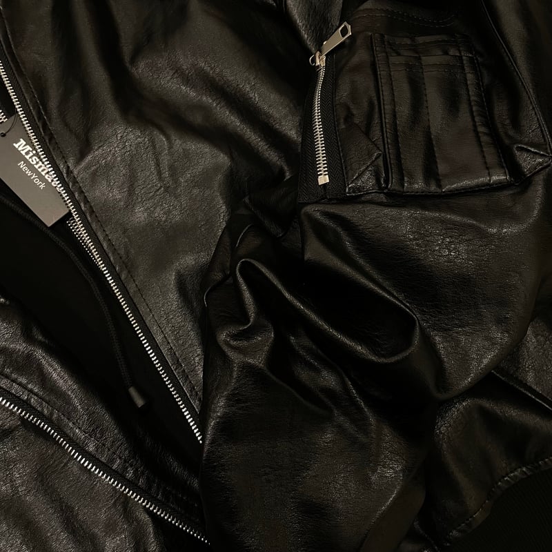 Mismatch NYC/Oversized Hooded Lether Jacket | B