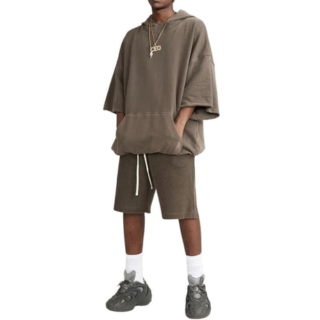 Mismatch NYC/Washed Half Hoodie  "BROWN"
