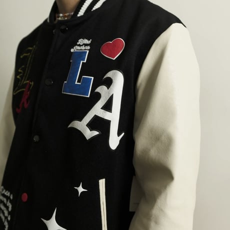 LIFTED UNCHORS/State Chenille Varsity Jacket  BLACK