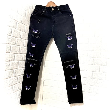 BOOHOO /BUTTERFLY denim pants "BLACK"