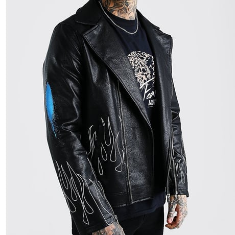 BOOHOO /Paint Art FLAME Biker Jacket