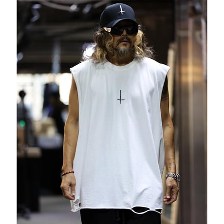 By The R/ Cross Paint Cotton Vest WHITE
