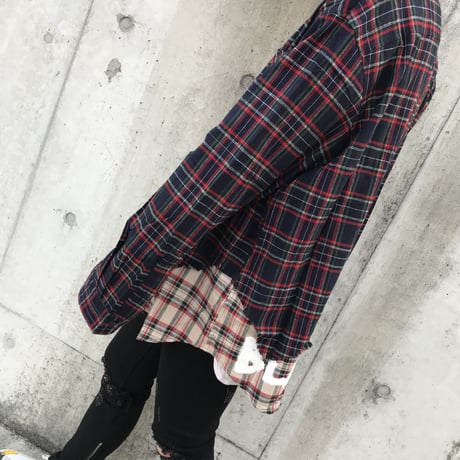 BLACK BLOND/Layered check shirts NAVY