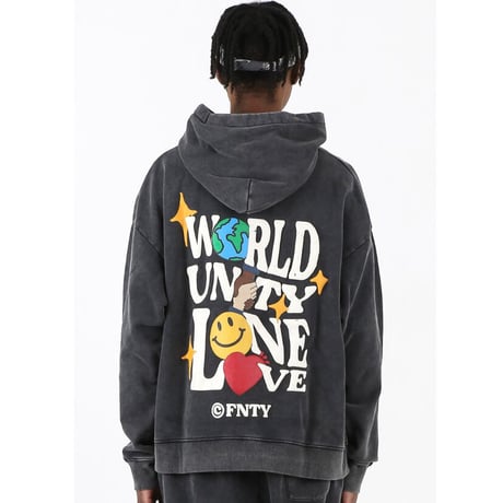 FNTY/World Unity Love Hoodie  "WASHED BLACK"