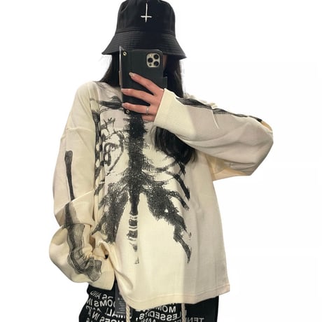 By The R/ Bone  thermal LS Tee "BLACK/CREAM"