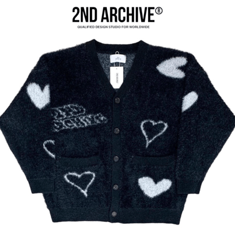 2nd archive/ Mohair Heart Knit Cardigan  "BLACK"