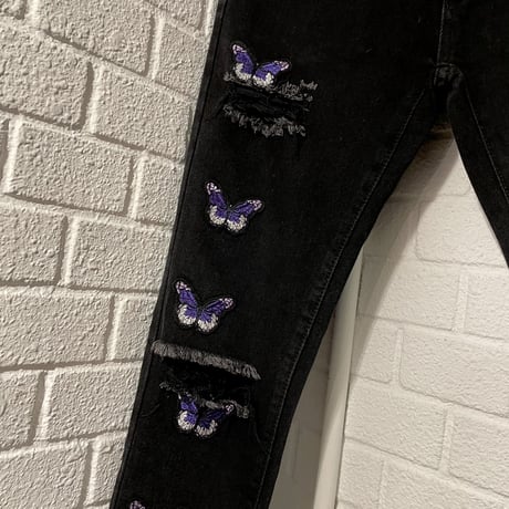 BOOHOO /BUTTERFLY denim pants "BLACK"