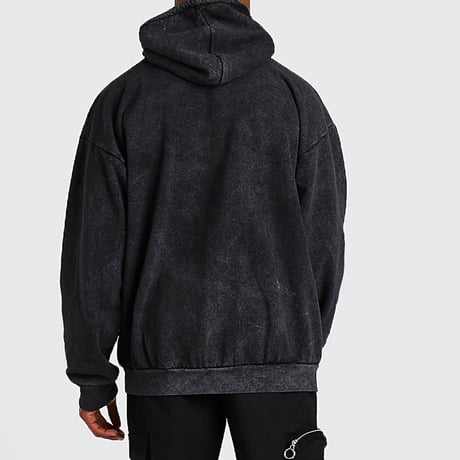 BOOHOO /Sleeve smile Hoodie Washed BLACK