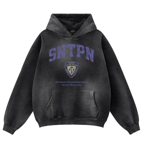 SAINT PAIN/College Logo Spray hoodie BLACK