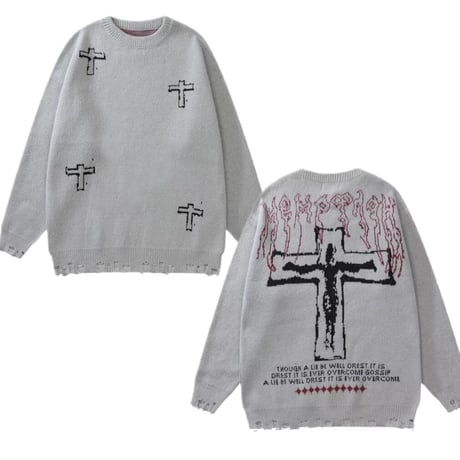 Mismatch NYC/ Cross Damage Knit  GRAY