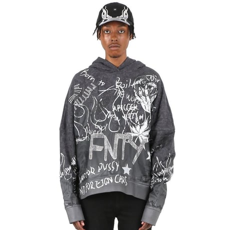 FNTY/Flying FLAME Hoodie "WASHED BLACK"