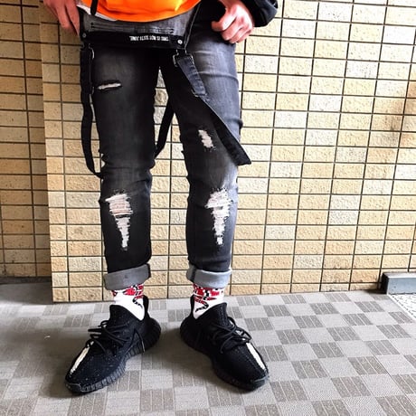 Sixth June/オーバーオール　ダメージデニム