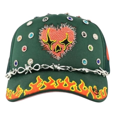 TOXICITY X DSMSD/ BY MOUR CAP LOVE HARD TRUCKER HAT (GREEN)
