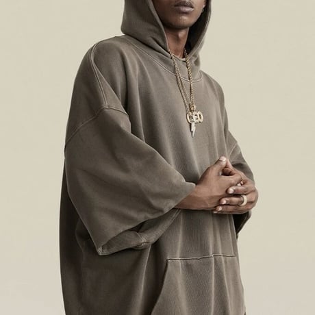 Mismatch NYC/Washed Half Hoodie  "BROWN"