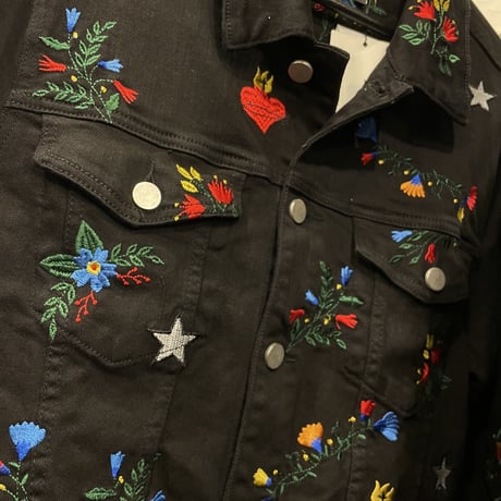 LIFTED UNCHORS/Flower  Denim jacket BLACK