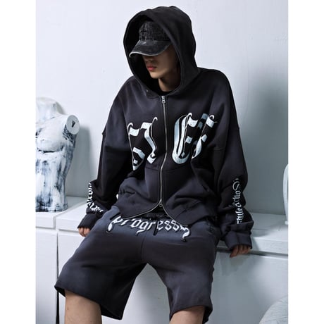 By The R/ Spray ZipUp Hoodie  BLACK