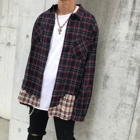 BLACK BLOND/Layered check shirts NAVY