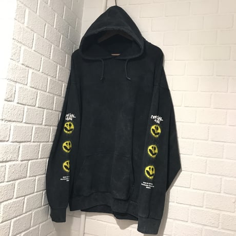BOOHOO /Sleeve smile Hoodie Washed BLACK