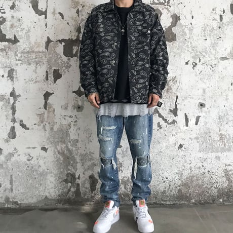 WOSS.official/Paisley denim jacket  Black