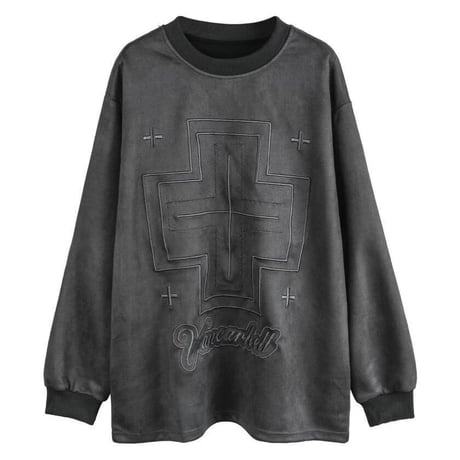 WOSS.official/ Oversized  Suede Crewneck DARK GRAY