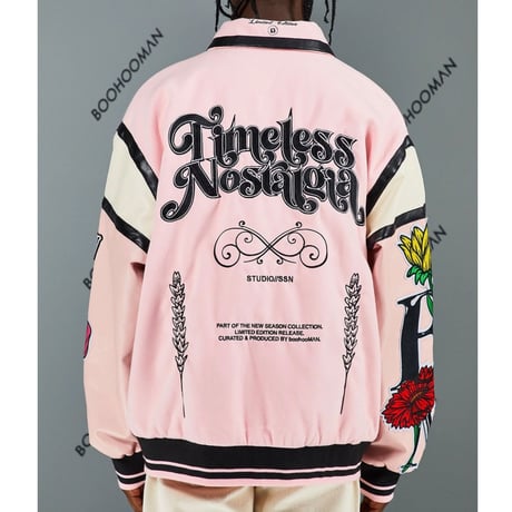 BOOHOO /Flower Baseball Jacket PINK