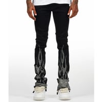 RockStar Original / Flame Rhinestone Flare denim "BLACK"