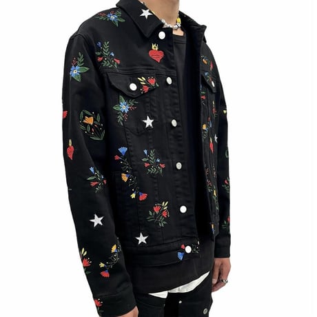 LIFTED UNCHORS/Flower  Denim jacket BLACK