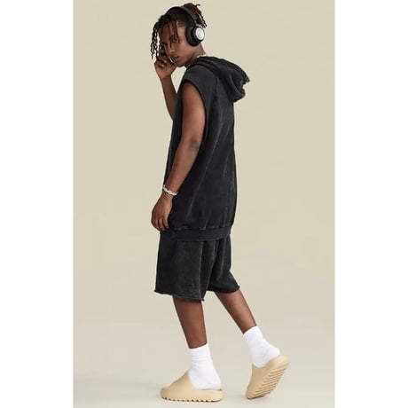 Mismatch NYC/Washed Cut OFF Hoodie  "BLACK"