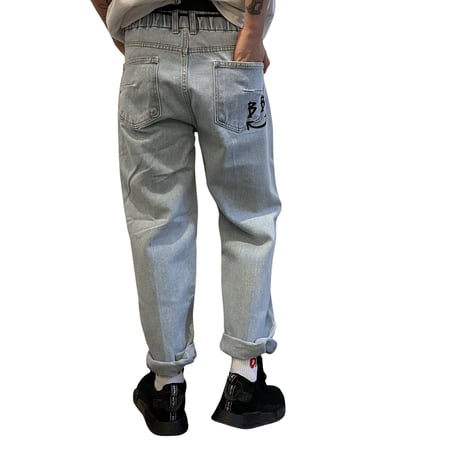 BLACK BLOND/BORDER GRAFFITI SMILE LOGO DENIM (BLUE)